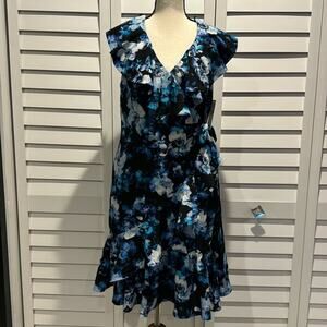 Tahari Arthur S. Levine NWT Floral Ruffle Dress wrapped on the side